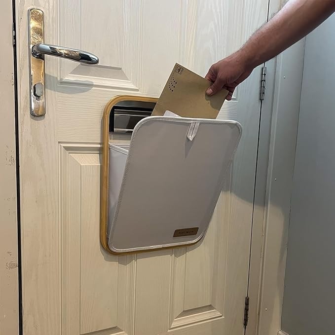 No-Drill Letterbox Mail Catcher White | Draught Stopper | Parcel Holder | 35x50