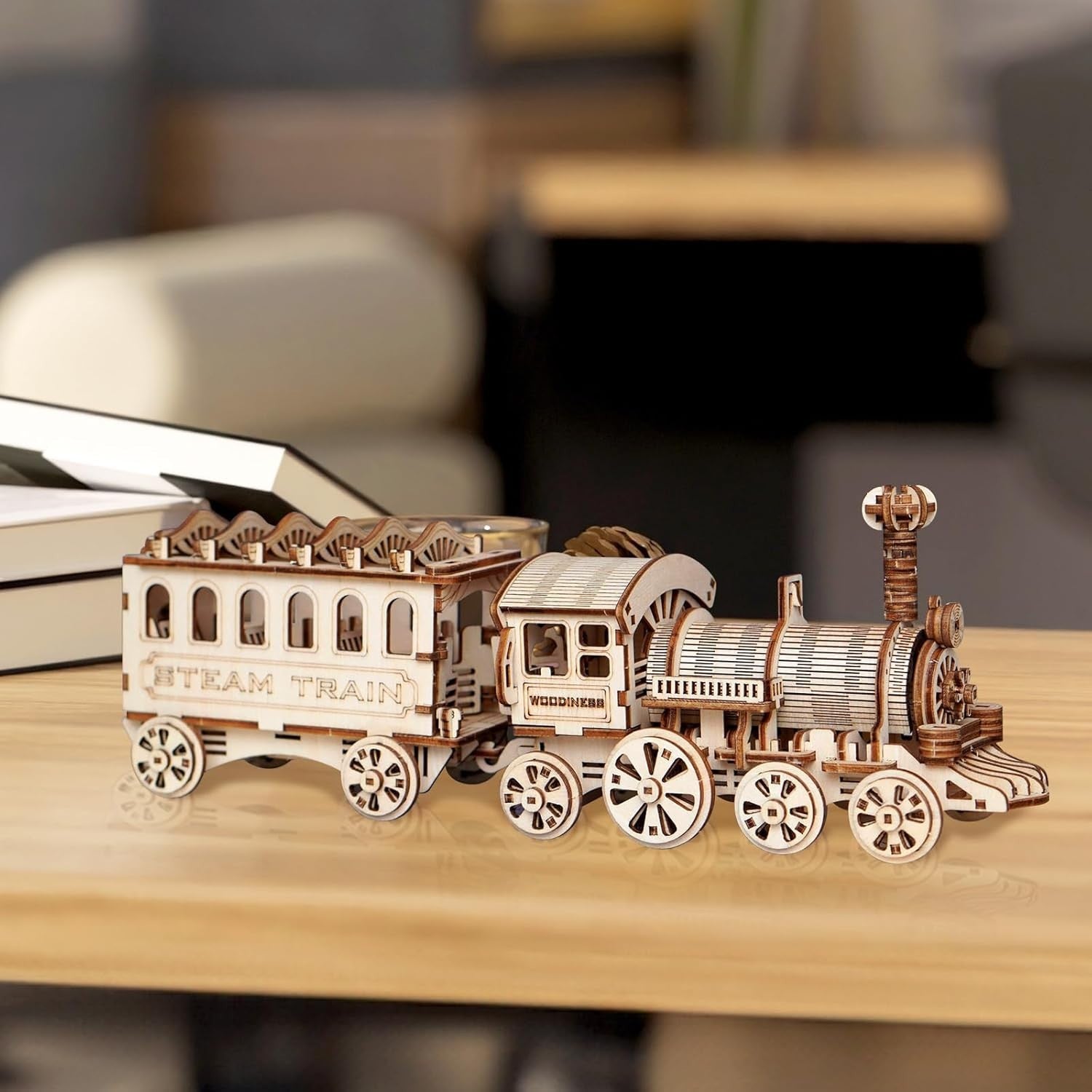 Wooden Steam Train 3D Puzzle Kit – DIY Model, Perfect Gift for Adults & Kids