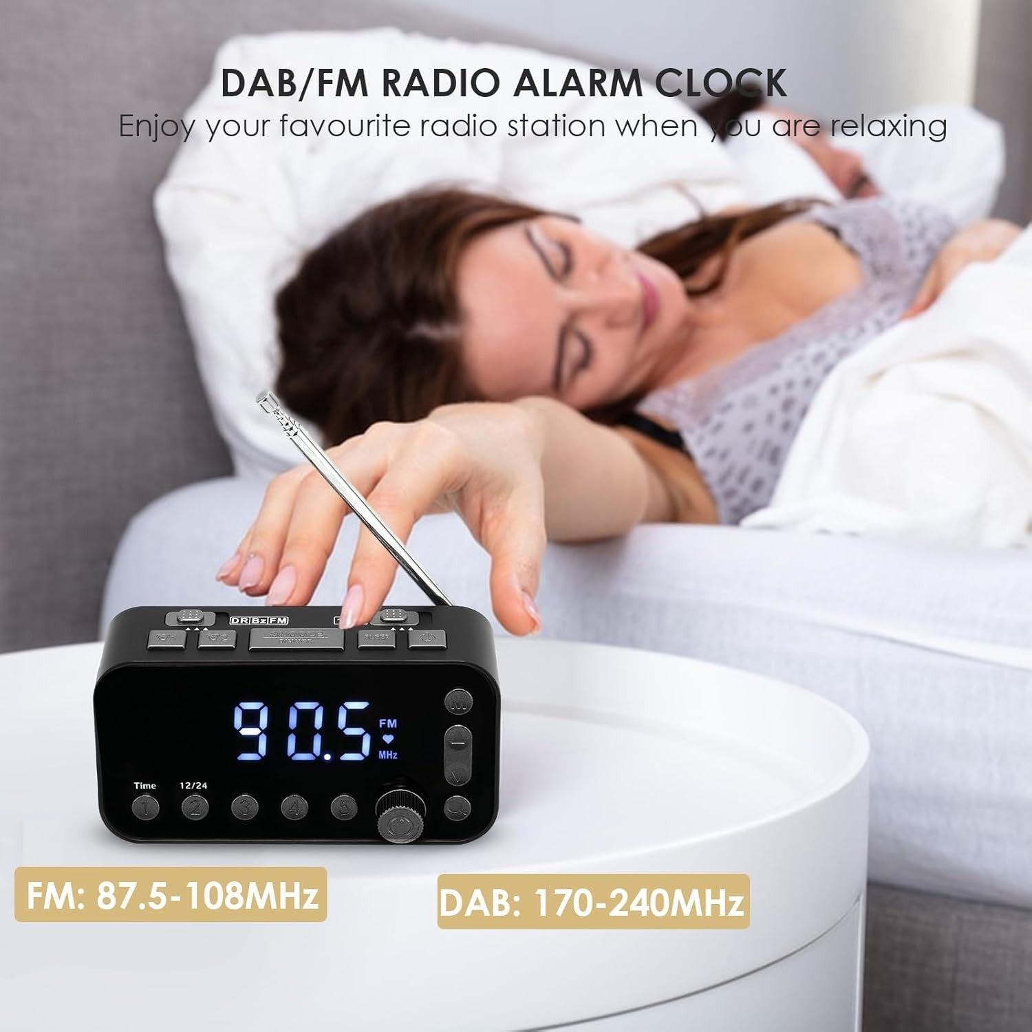 Black DAB FM Digital Alarm Clock Radio Dual Alarm USB Charging LED