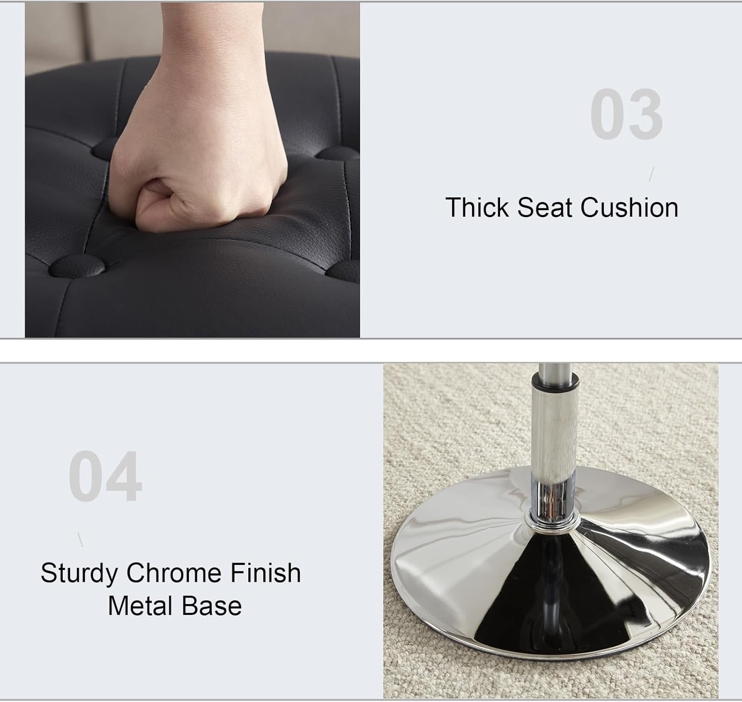 Black PU Leather Vanity Chair – Adjustable Round Swivel Makeup Stool