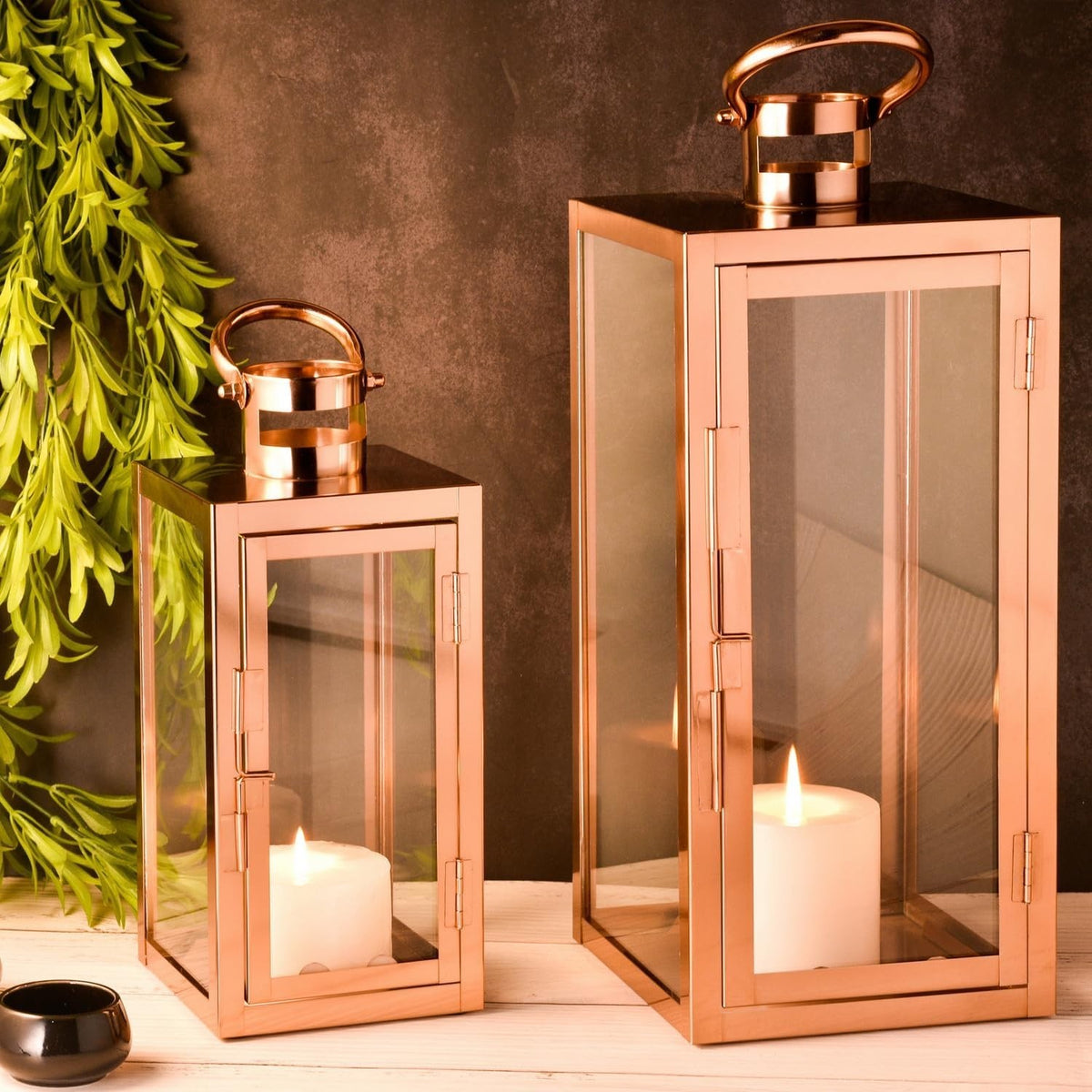 2 Pack Marra Copper Metal Garden Lanterns Indoor Outdoor Decor