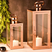 2 Pack Marra Copper Metal Garden Lanterns Indoor Outdoor Decor