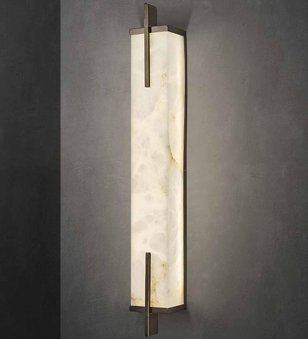 Modern Marble Wall Sconce Light LED Alabaster Brass Indoor Lamp