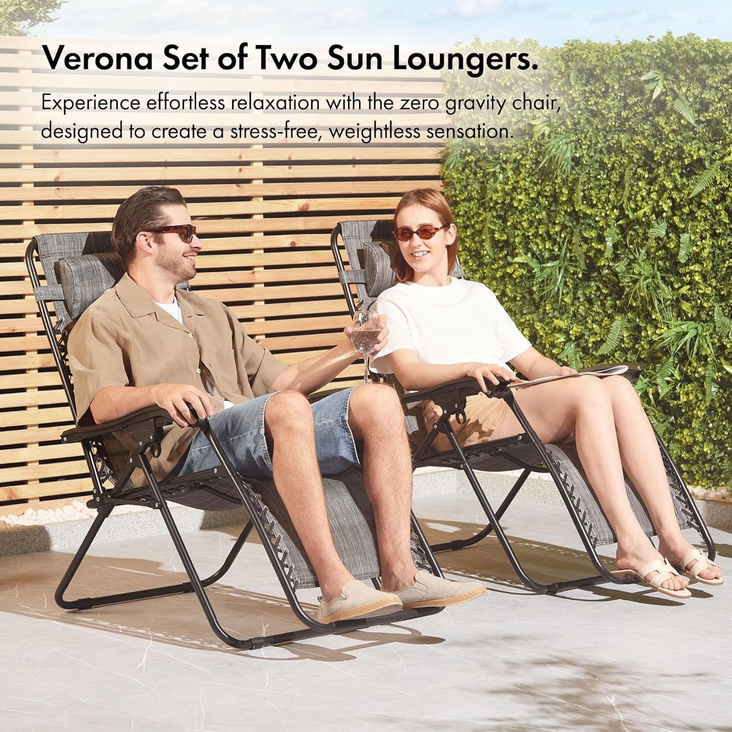 Zero Gravity Reclining Garden Chairs Set - Foldable Outdoor Loungers Grey