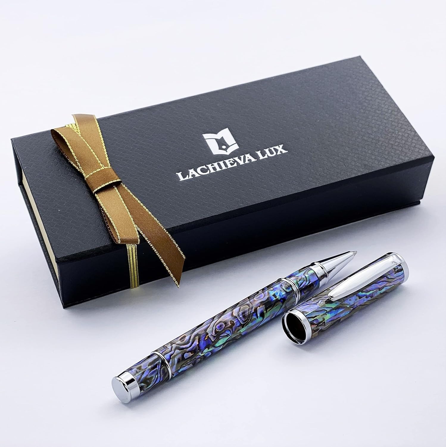Luxury Blue Abalone Shell Rollerball Pen Gift Set