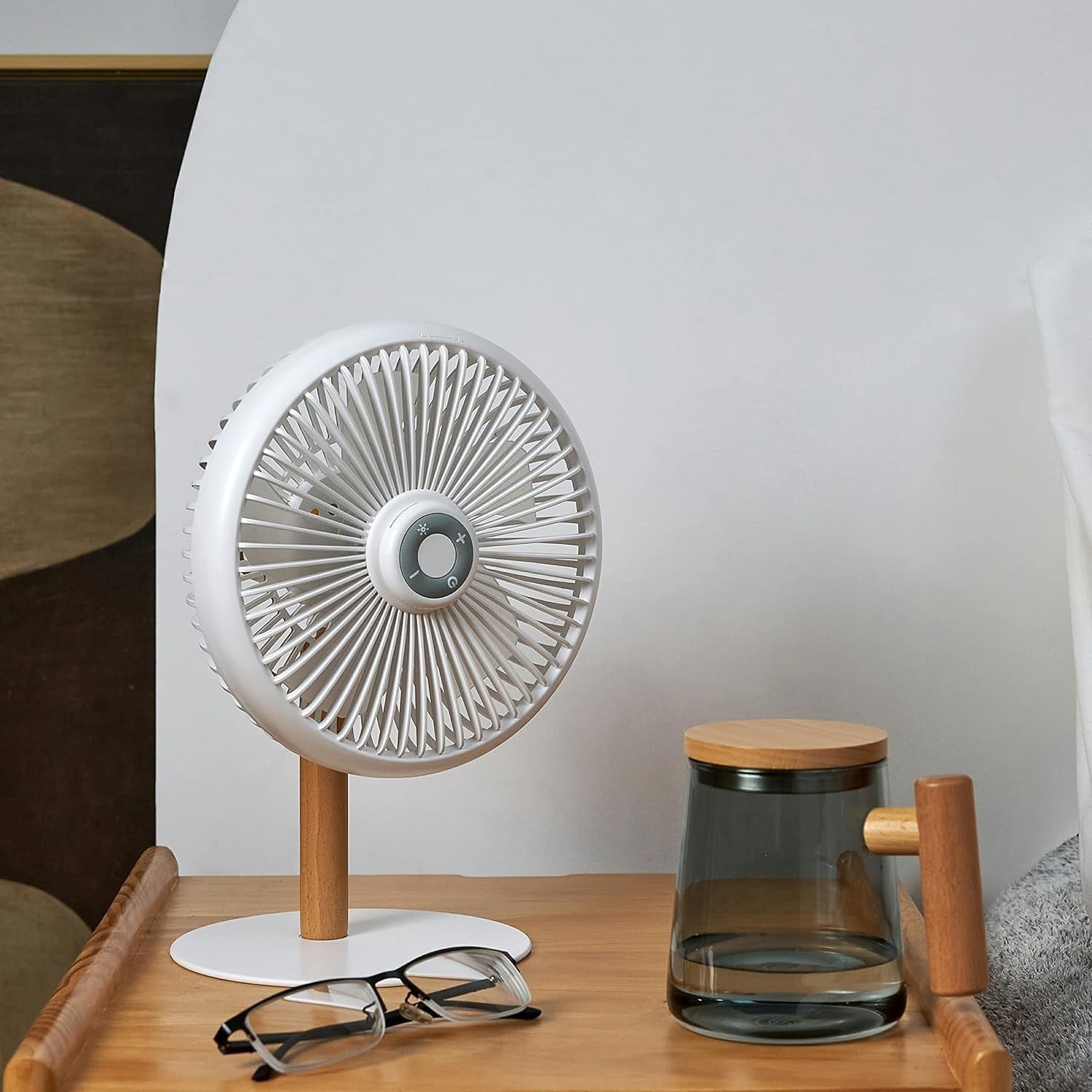 Portable Desk Fan 2-in-1 Rechargeable USB Remote Control Quiet Cooling LED White
