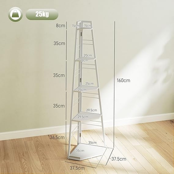 5-Tier Corner Shelf Modern Display Unit, Space-Saving Floating Storage, White