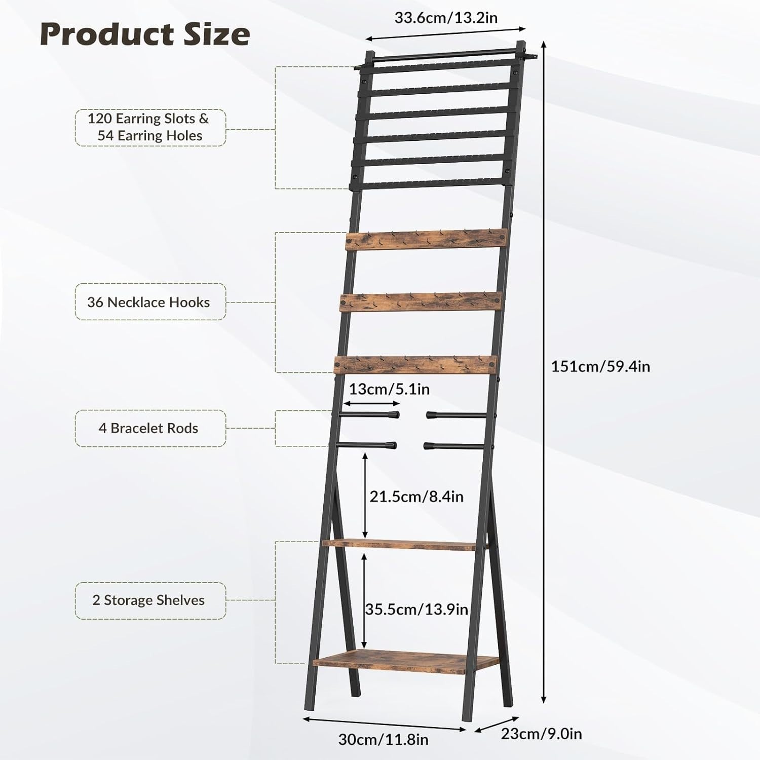 Brown Freestanding Jewellery Organizer Stand Large Necklace Earring Display