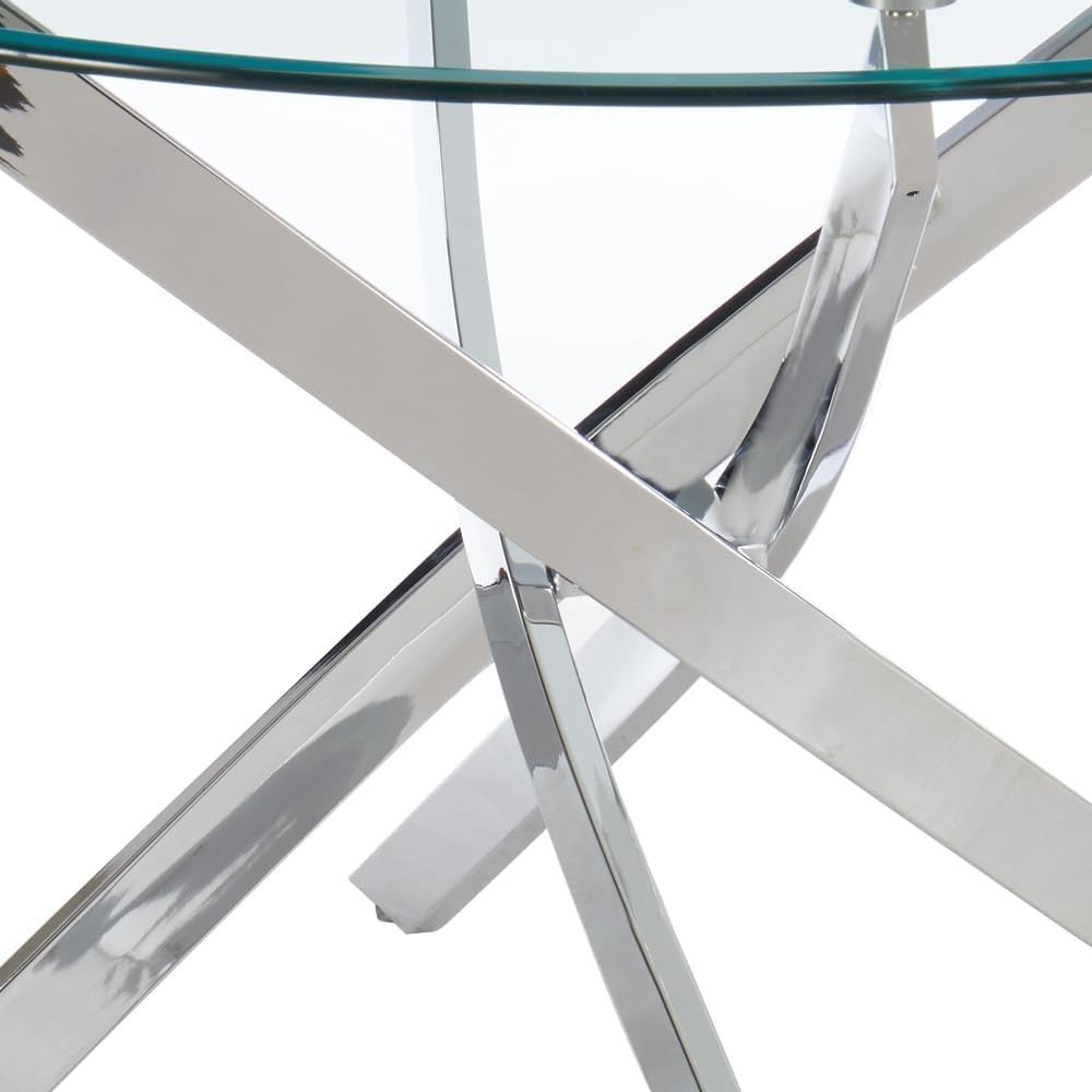120cm Round Glass Dining Table with Chrome or Black Metal Legs 6 Seater