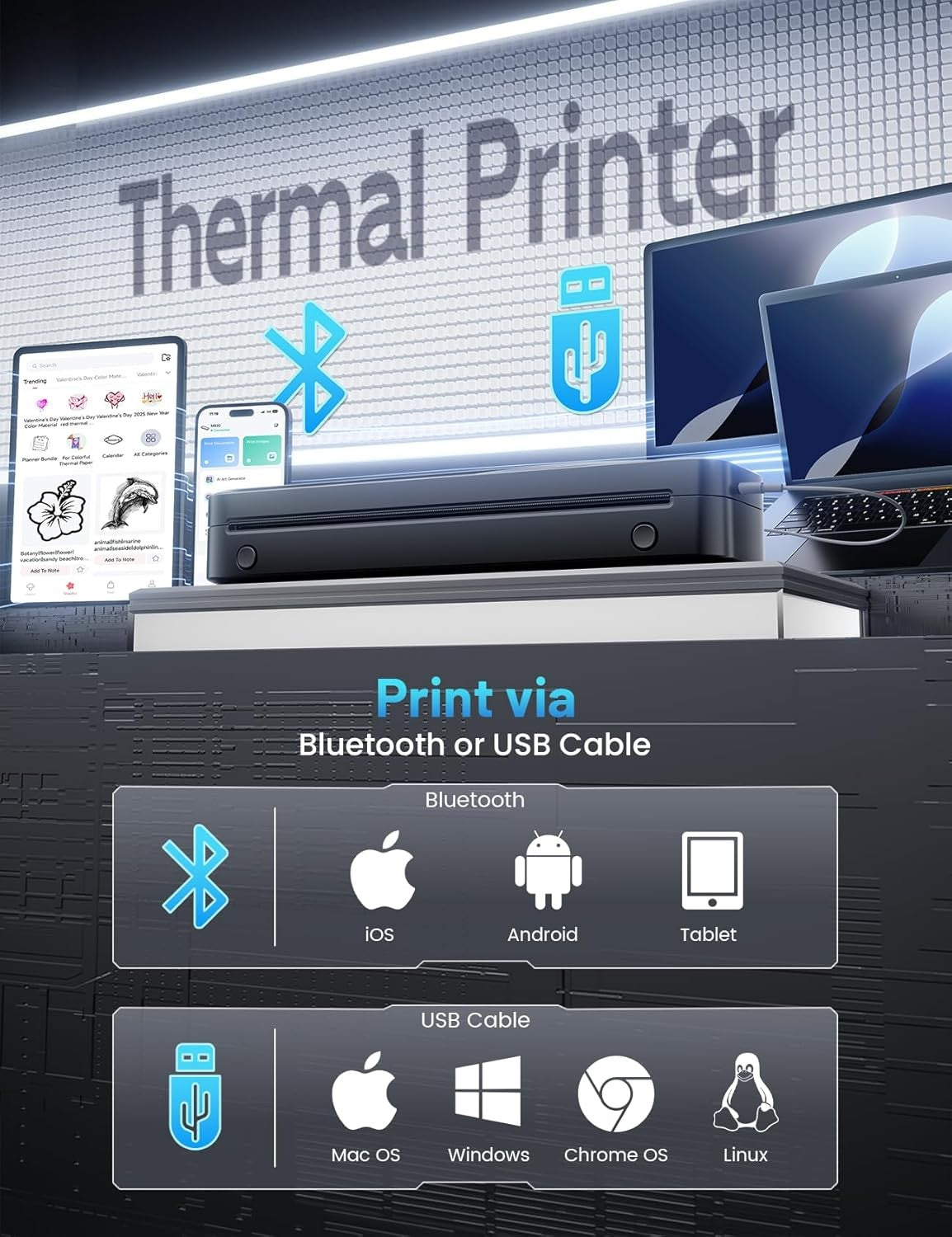 A4 Bluetooth Thermal Printer Portable Inkless Black