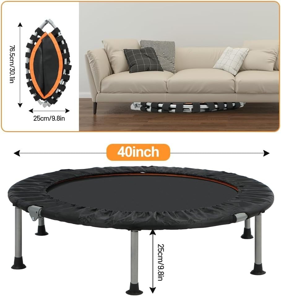 40in Foldable Fitness Trampoline Silent Indoor Rebounder 150KG