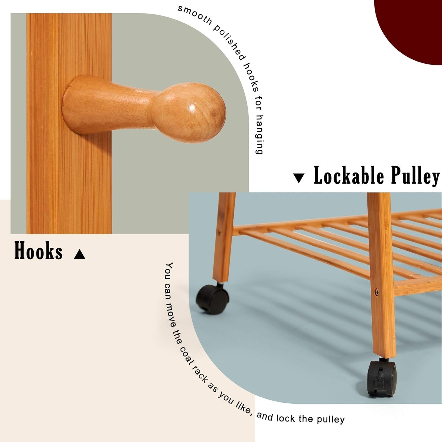 3-in-1 Wooden Coat Stand with Shoe Rack & Hooks – Bamboo Brown