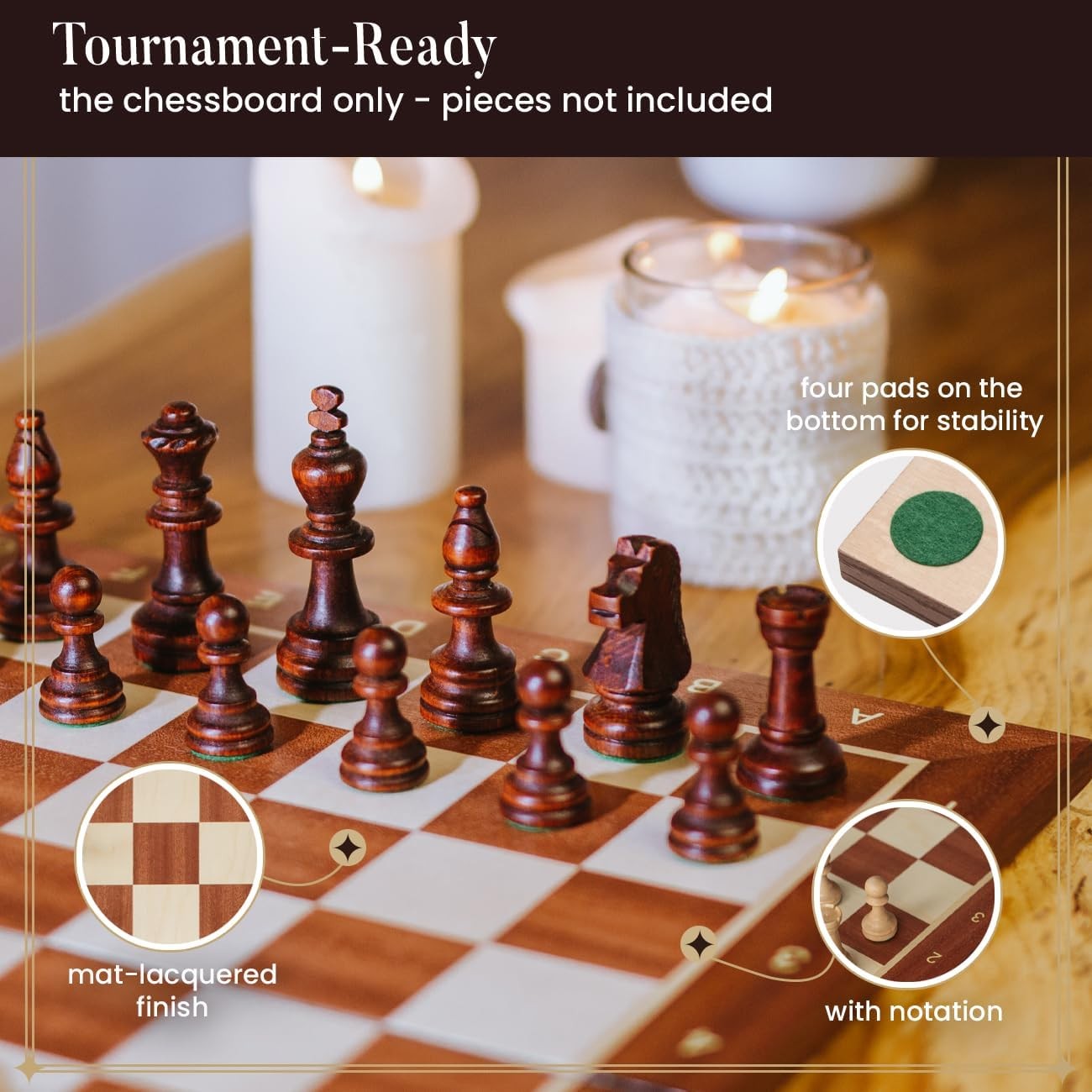 48cm Folding Wooden Chess Board – Professional Mahogany Inlaid Tournament Board