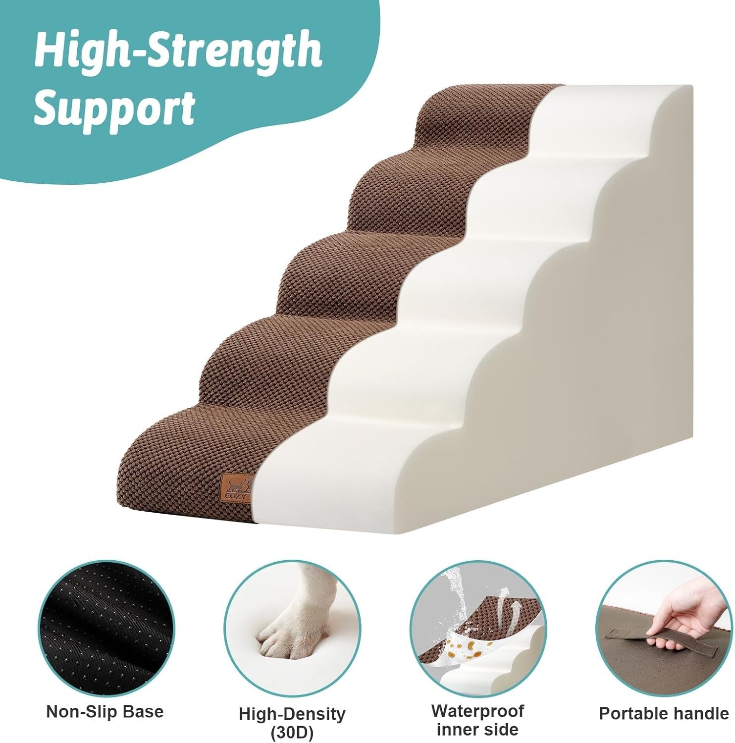 5‑Tier Non‑Slip High Density Foam Dog & Cat Stairs 19.7×33×22.4 in Ramp
