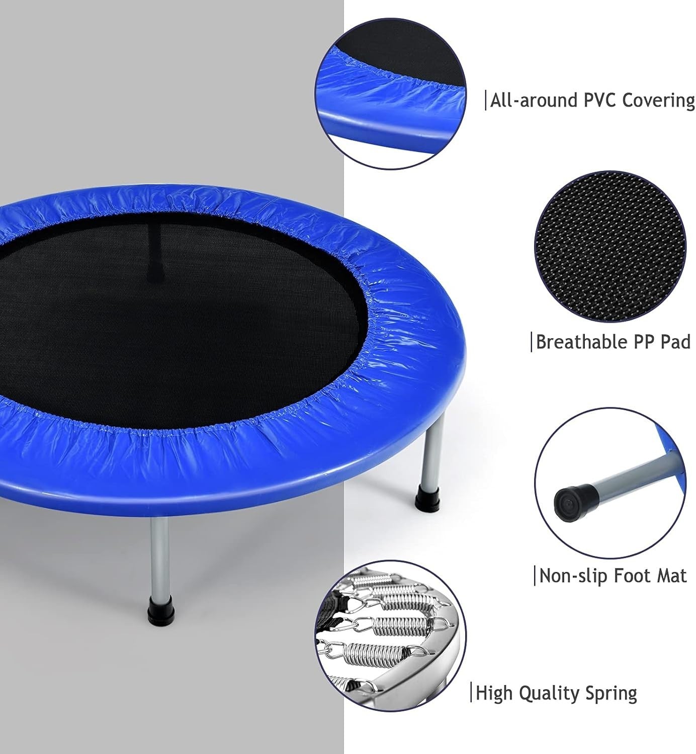 38in Foldable Fitness Rebounder Trampoline Indoor Outdoor 150kg