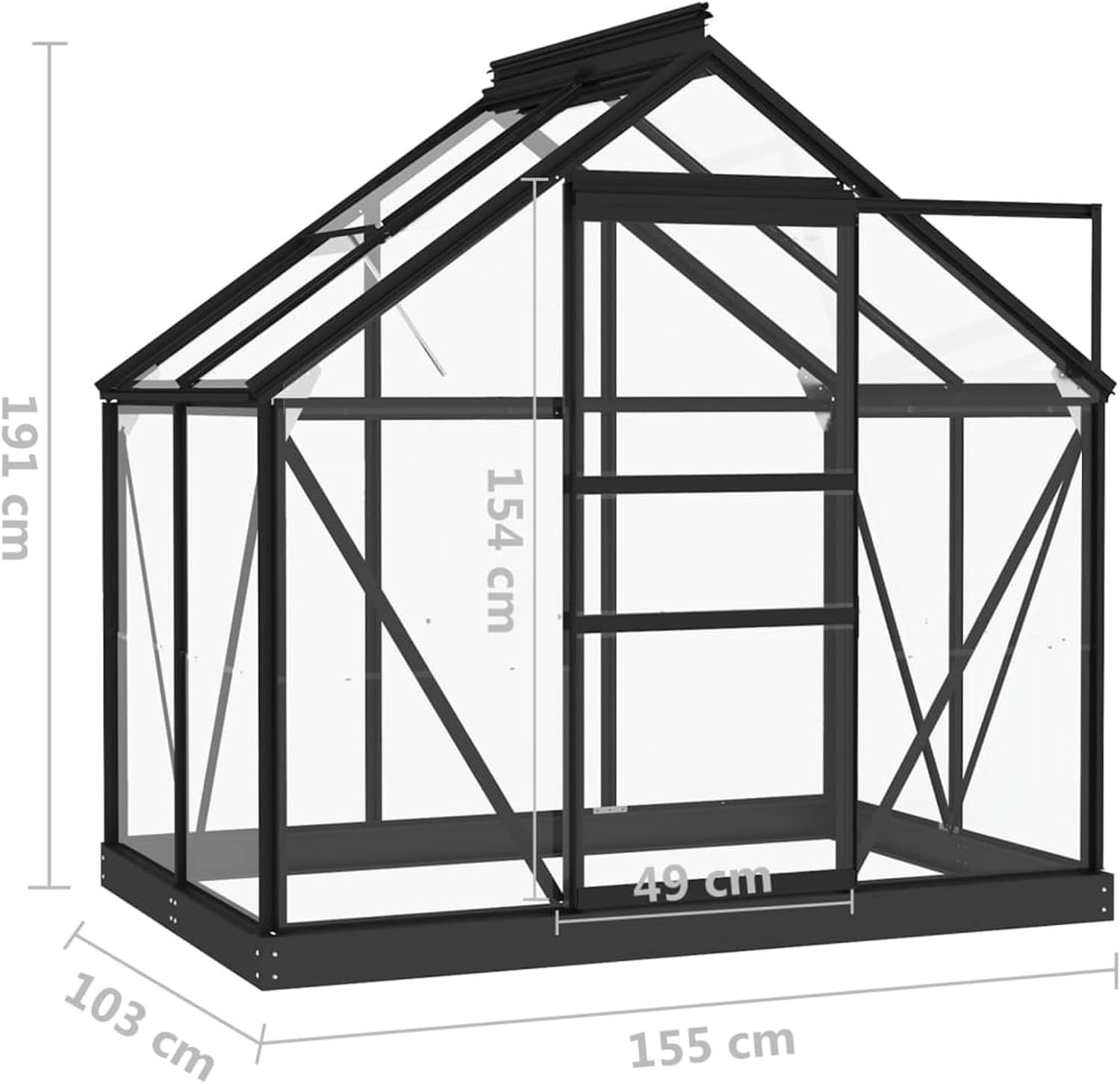 Luxury Walk-In Glass Greenhouse Anthracite Aluminium Frame 155x103x191cm