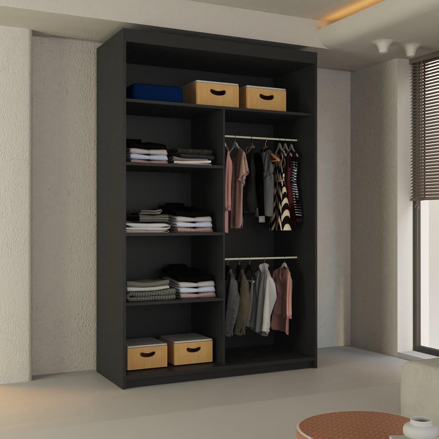 Black Sliding Wardrobe Mirror Doors 120cm Modern Bedroom Storage Unit