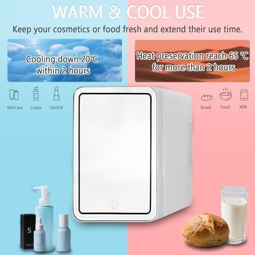 Mini Skincare Fridge 4L LED Mirror Portable Beauty Cooler Warmer