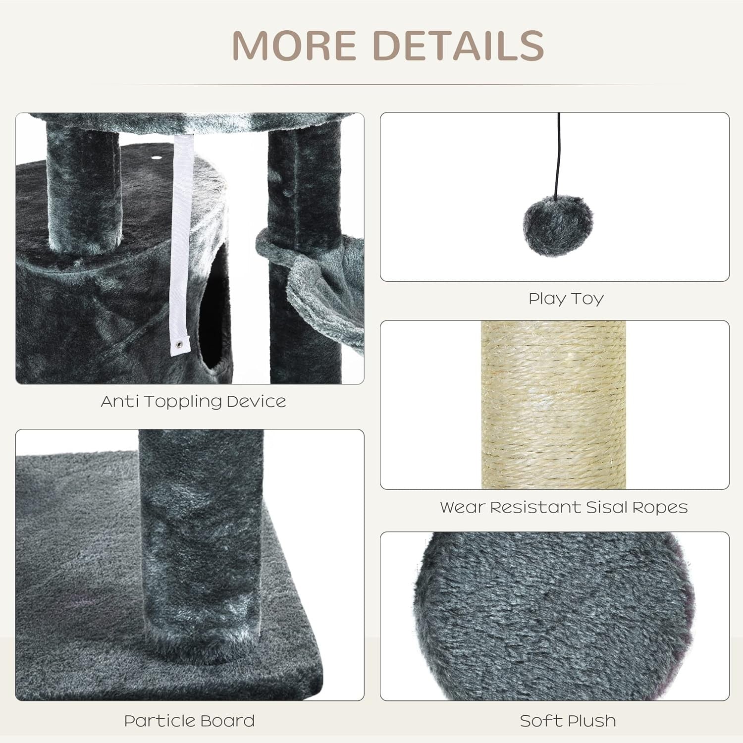Tall Cat Tree Tower Adjustable 220–265cm 5 Tier Sisal Scratching Post