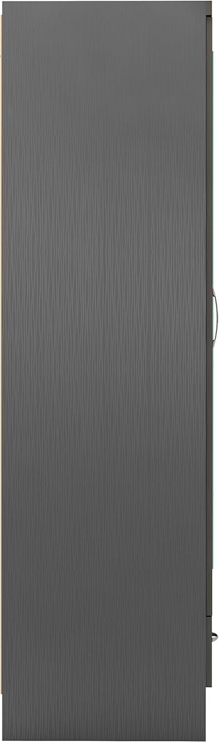 Grey 2 Door Mirror Wardrobe with Drawer – Modern Bedroom Storage Unit