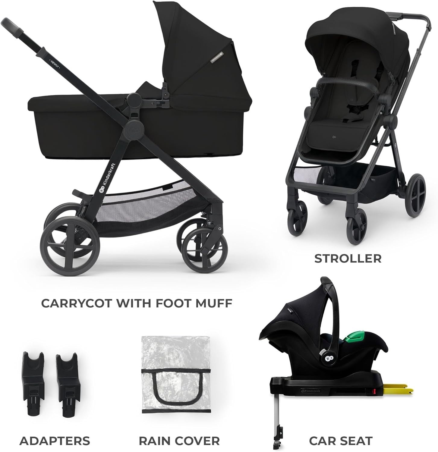 4 in 1 Baby Travel System 22kg, ISOFIX Car Seat, Foldable Pram