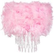 Pink Feather Lampshade Fluffy Drum Ceiling Pendant Shade Crystal Drops