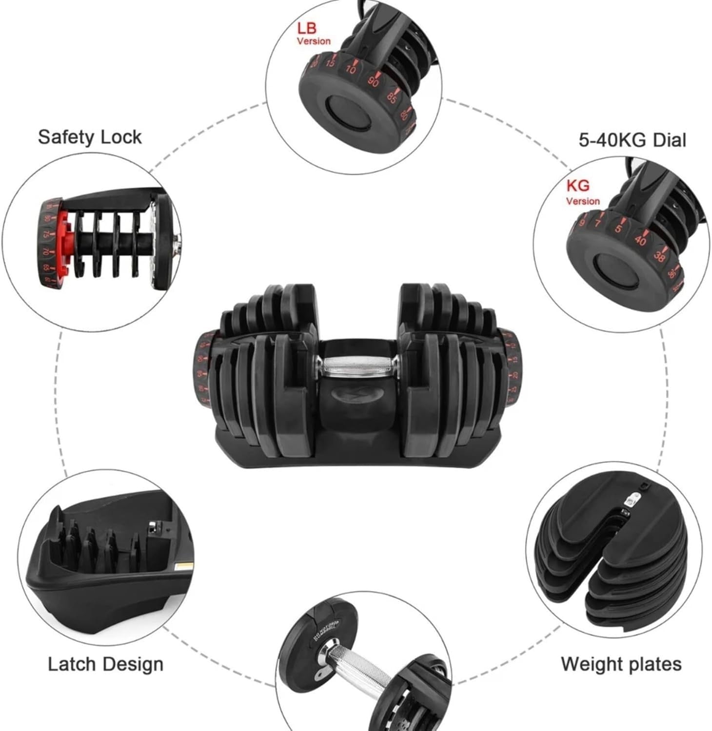 Quick Dial Adjustable Dumbbells 24KG or 40KG Non-Slip Smart Home Gym Set
