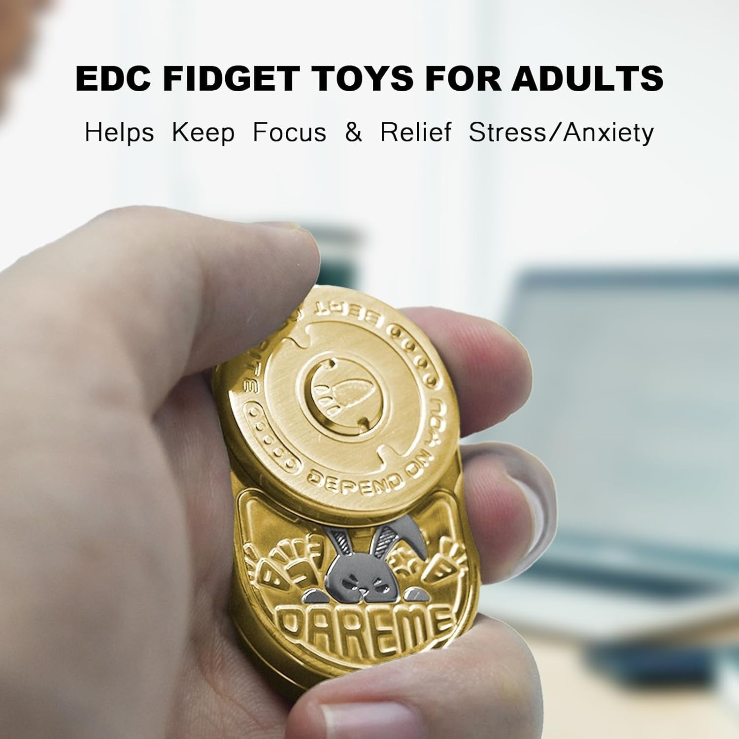 Gold Rabbit Metal Fidget Slider Ratchet Click Stress Relief EDC Toy