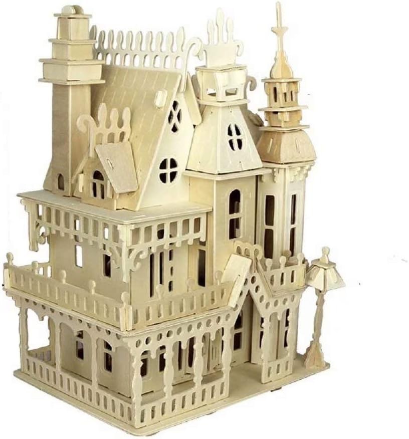 3D Wooden Fantasy Villa Puzzle Kit - DIY Miniature Model, Paintable