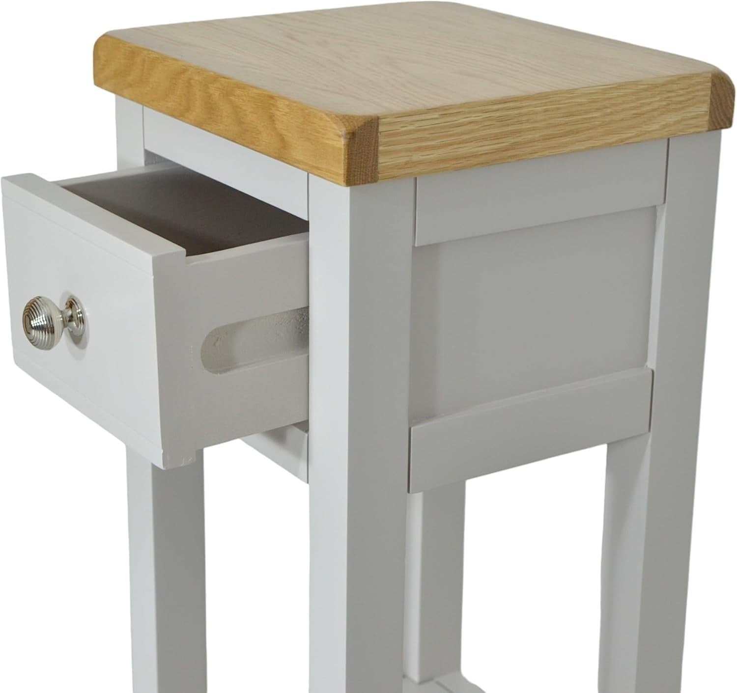 Small Grey Console Table with Drawer Oak Top Hallway Side Table Modern