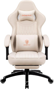 Gaming Chair Pocket Spring Cushion Massage Lumbar Footrest White
