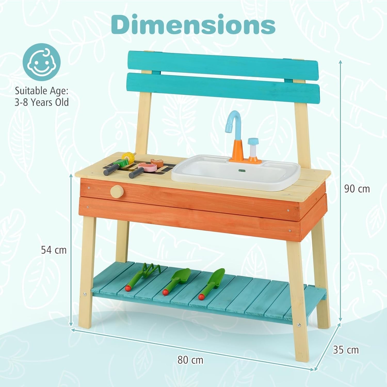 Outdoor Mud Kitchen Kids Wooden Playset w/ Sink Grill Gardening