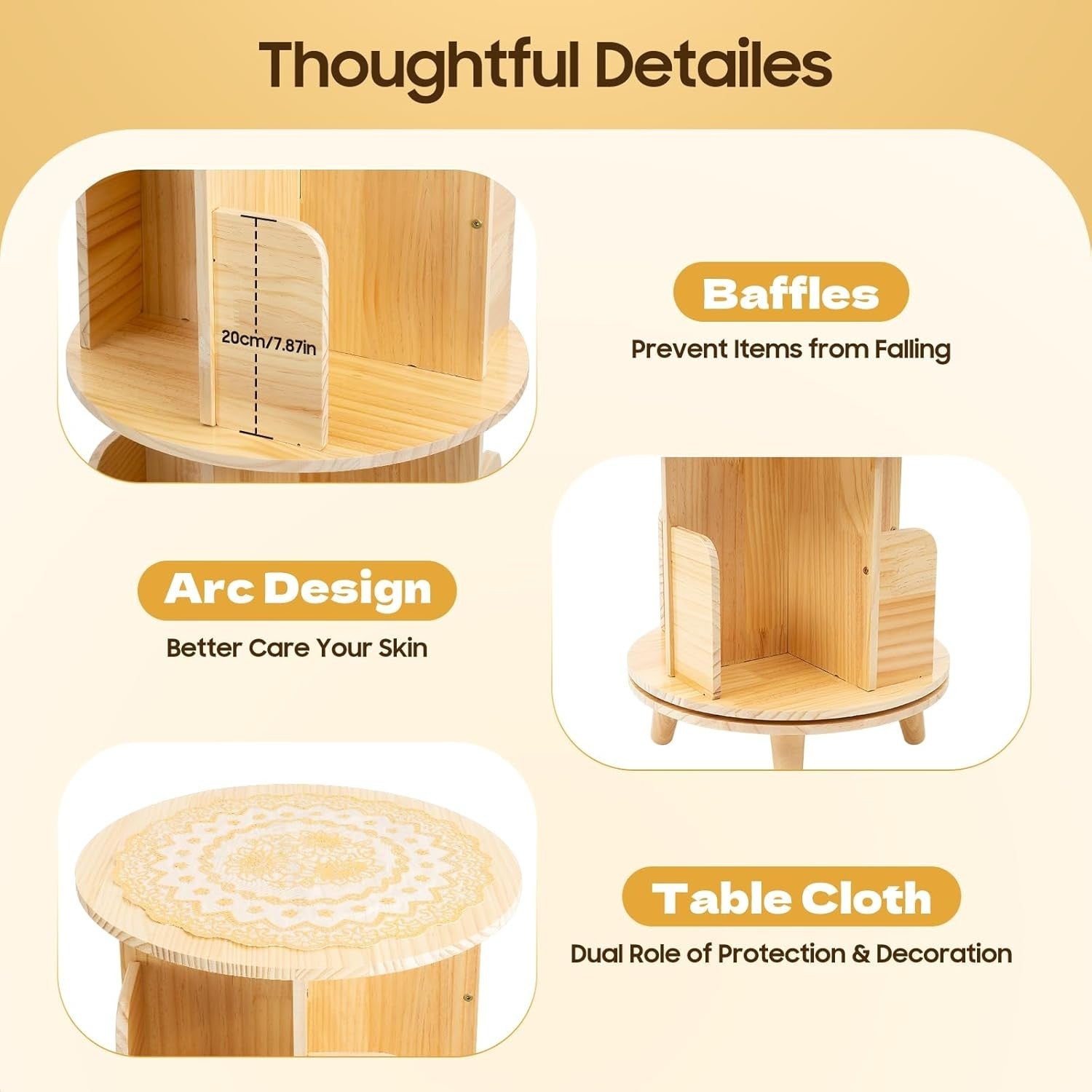 3 Tier Rotating Bamboo Bookshelf Tower | 360° Display Organizer 111cm