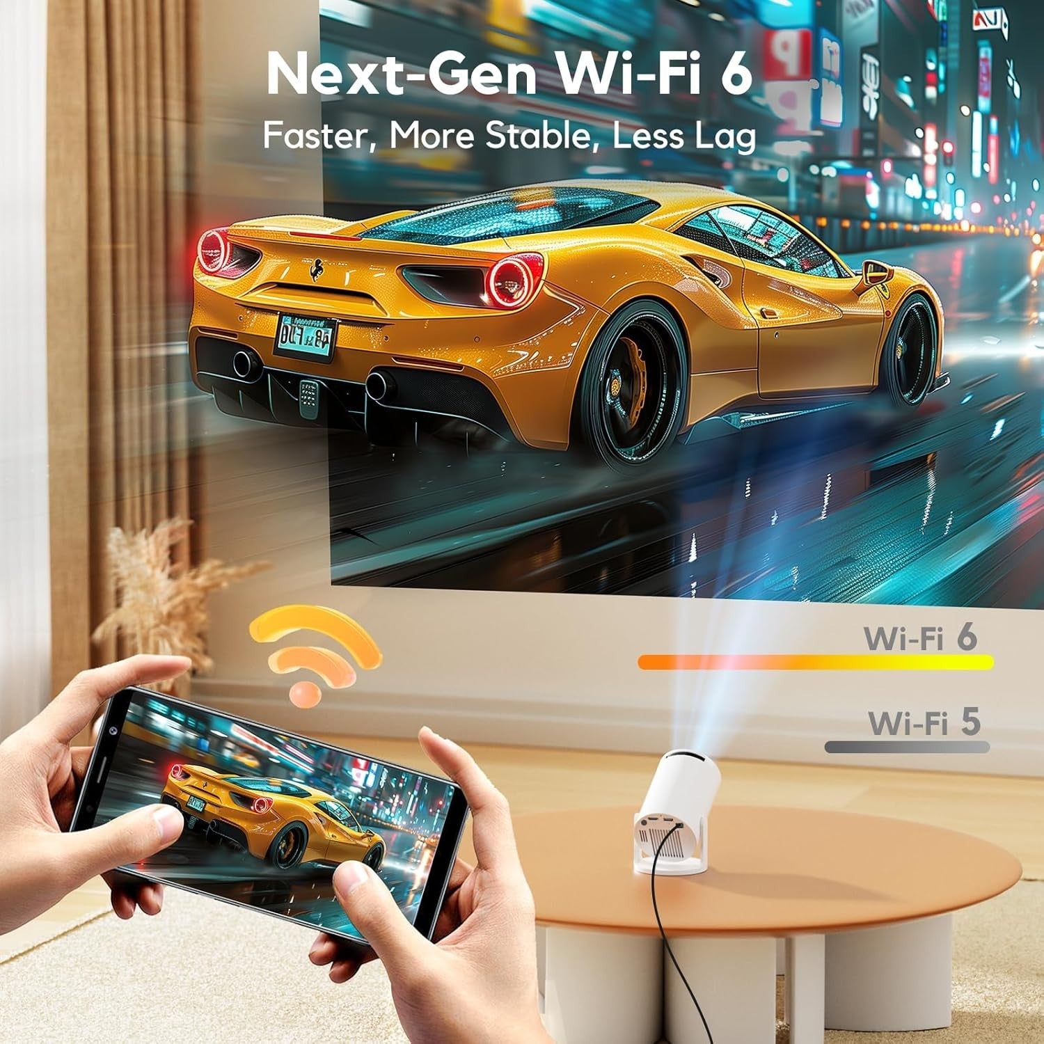 Smart Mini Projector 1080P WiFi 6 Bluetooth 180° Auto Keystone