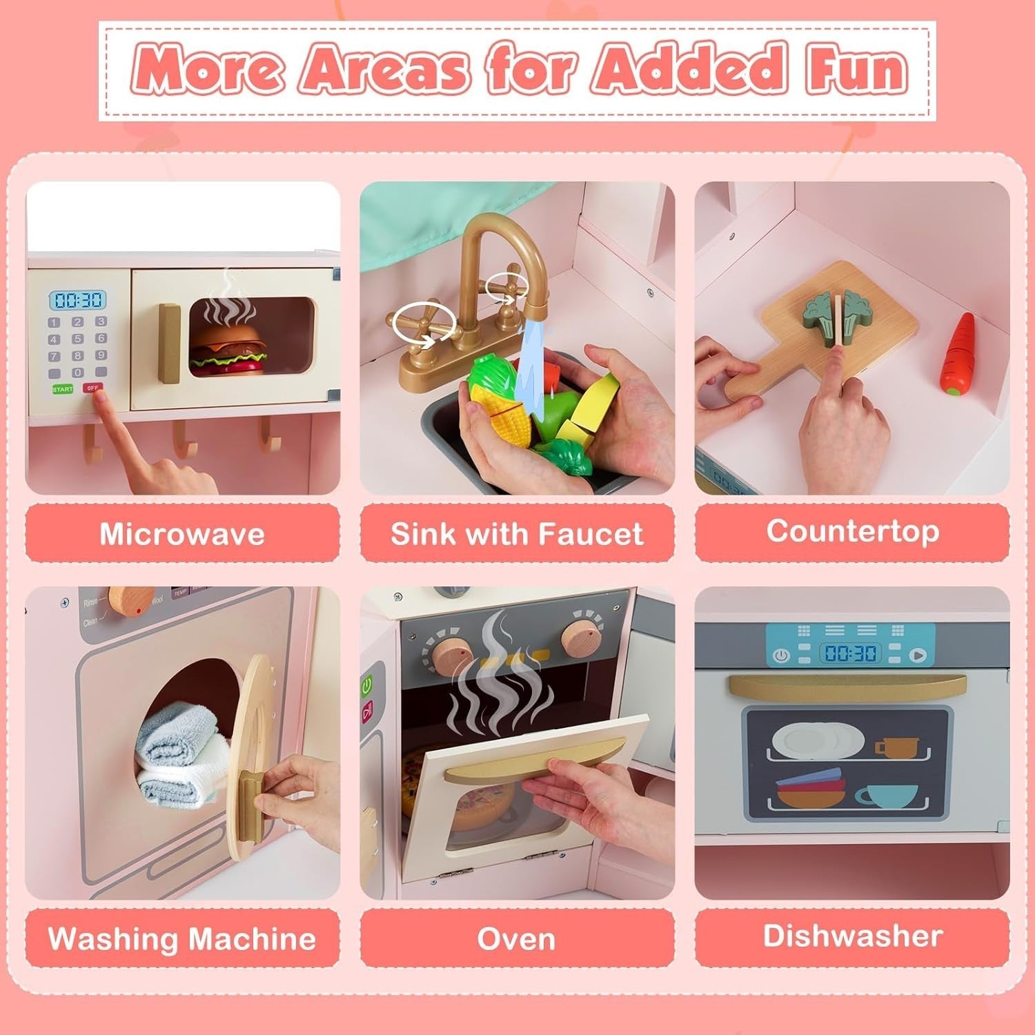 Corner Kids Play Kitchen Lights Sounds Washer Pink Chef Toy