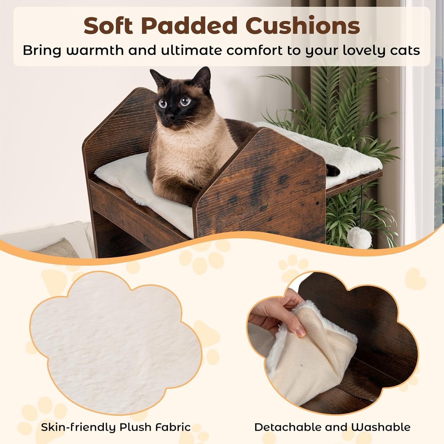 Wooden Cat Tree Tower Dark Brown 120cm Multi-Level Scratching Post Indoor