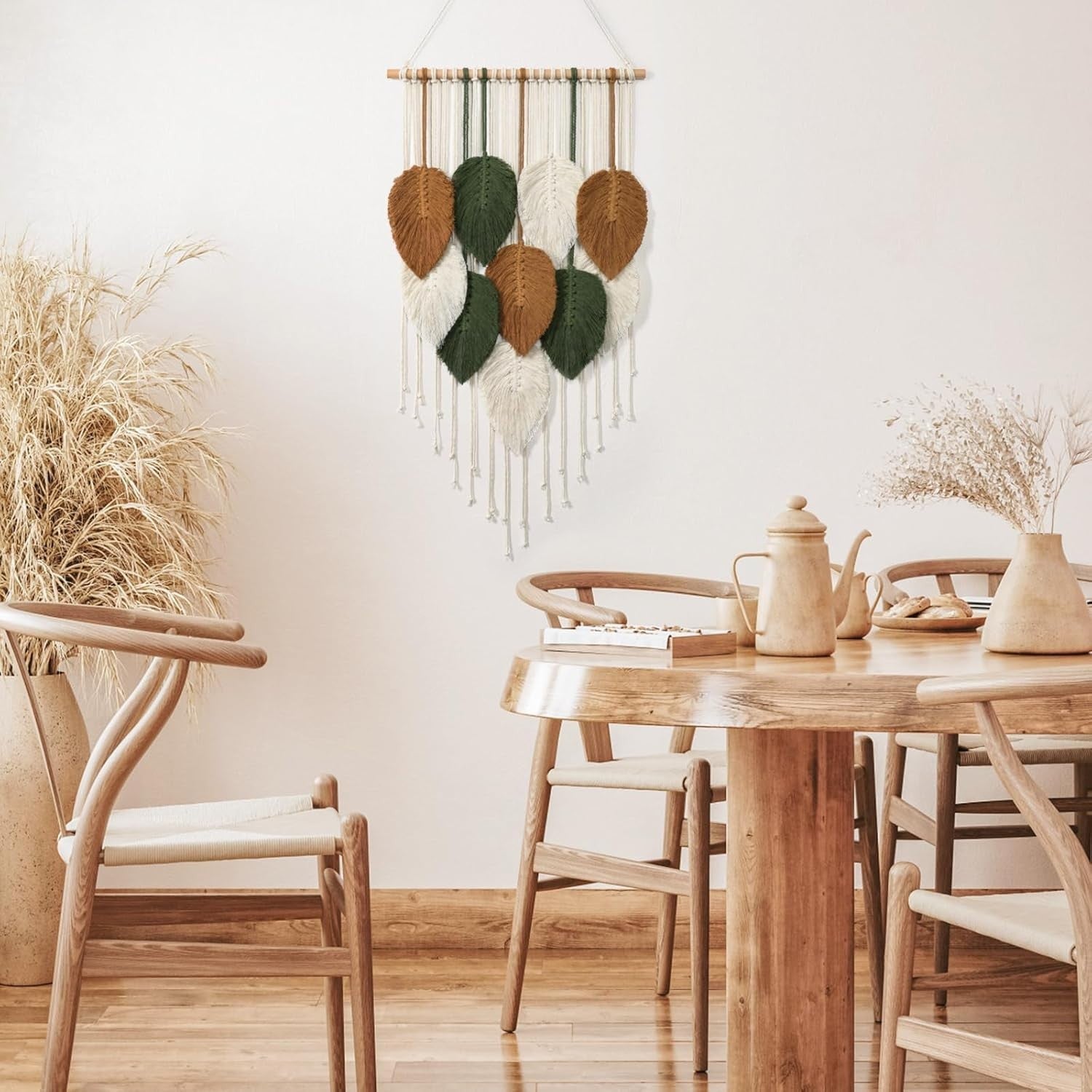 Small Macrame Wall Hanging Boho Leaf Woven Tapestry 42x72cm