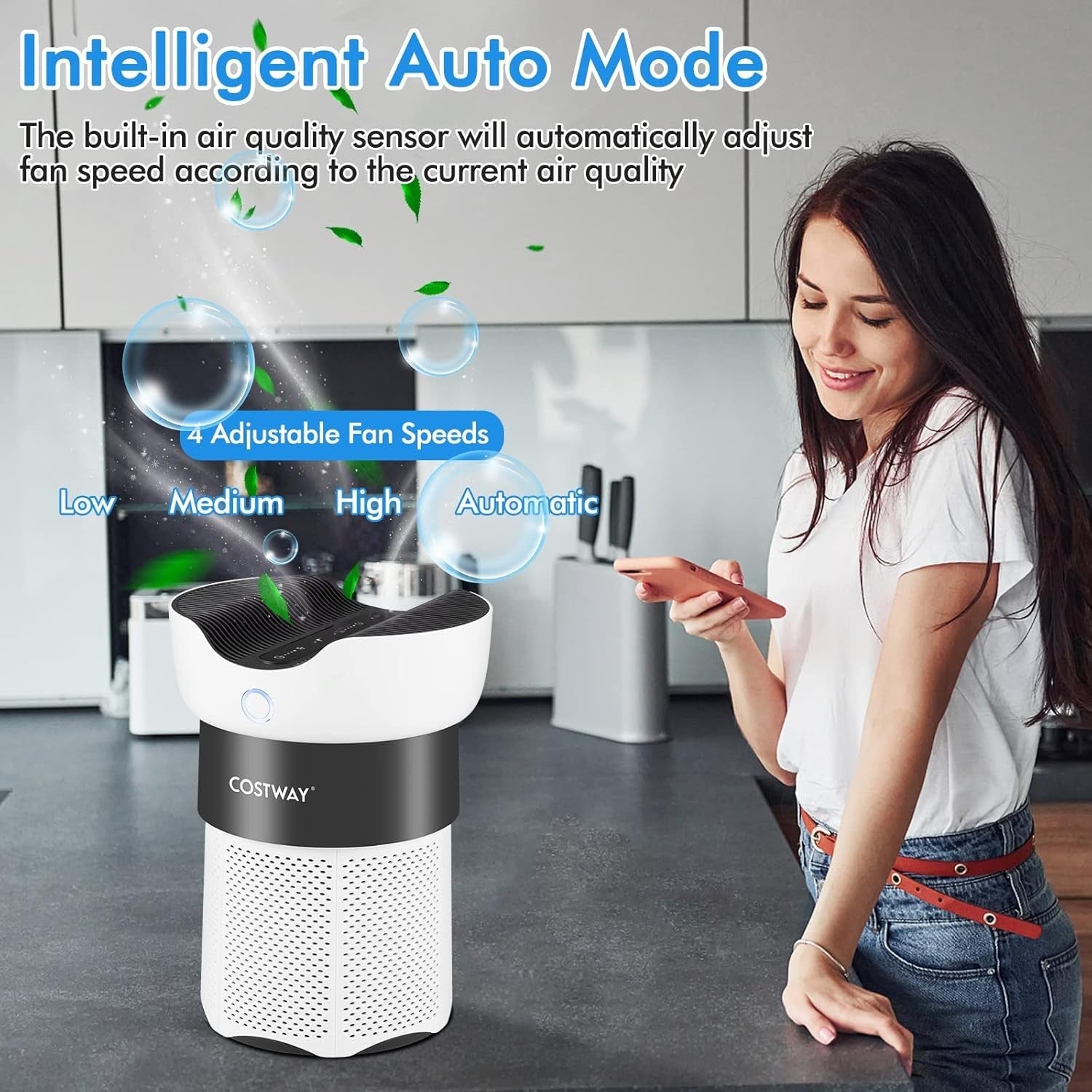 H13 HEPA Air Purifier Home Allergy Smoke Odor Cleaner 4 Speed Timer