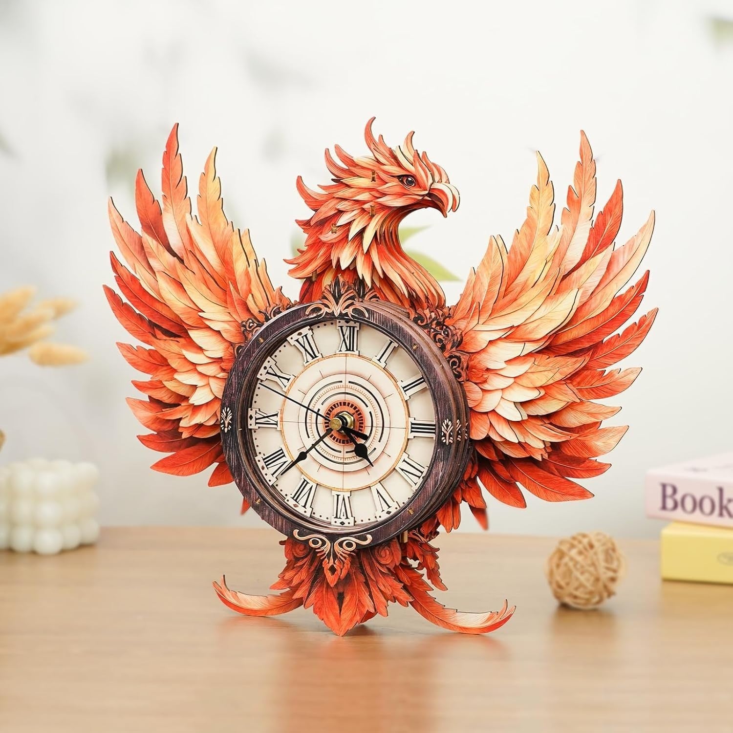 3D Wooden Phoenix Wall Clock Puzzle - Mechanical Art, Home Decor