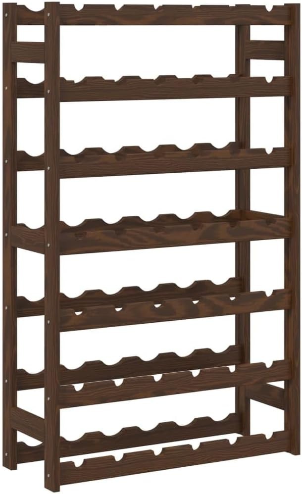 42 Bottle Solid Wood Wine Rack Floor Standing Storage Shelf Rustic Brown