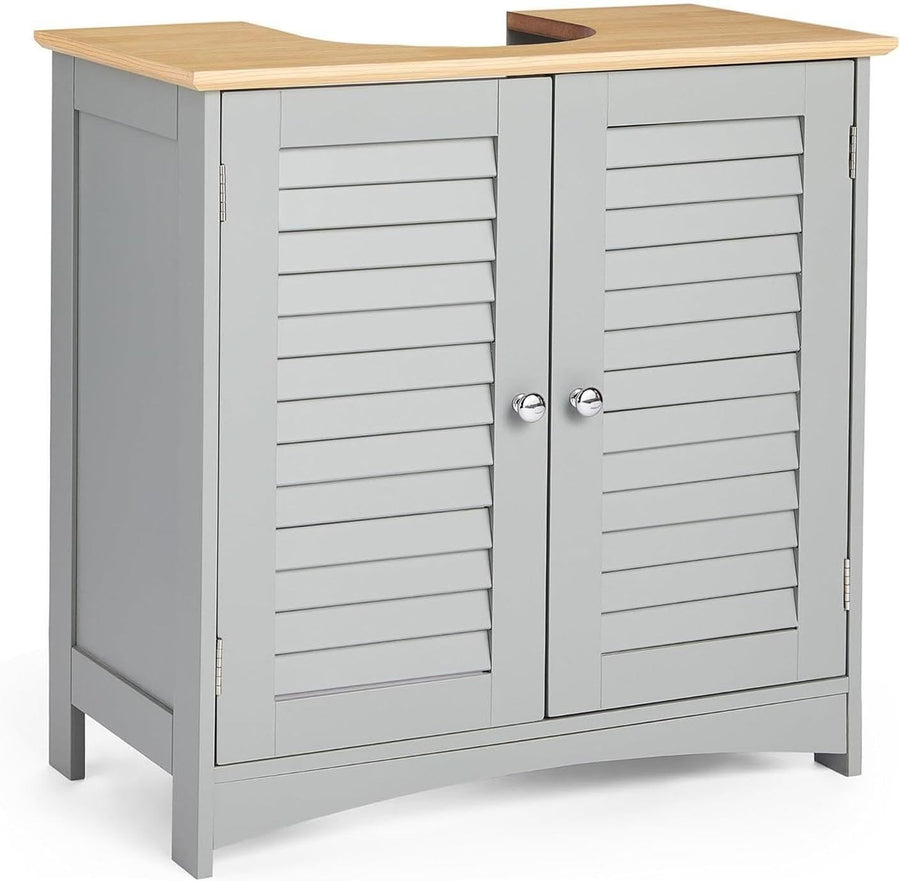 Grey Under Sink Bathroom Cabinet with Shutter Doors & Shelf 60x30x60cm