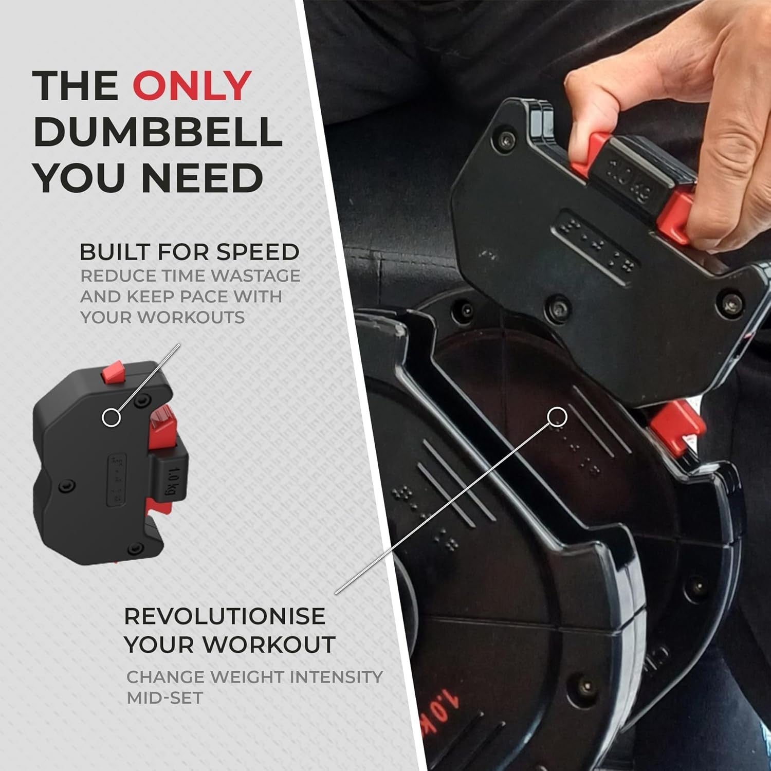 Adjustable Dumbbells 20KG Pair Quick Adjust Compact Home Gym Weights