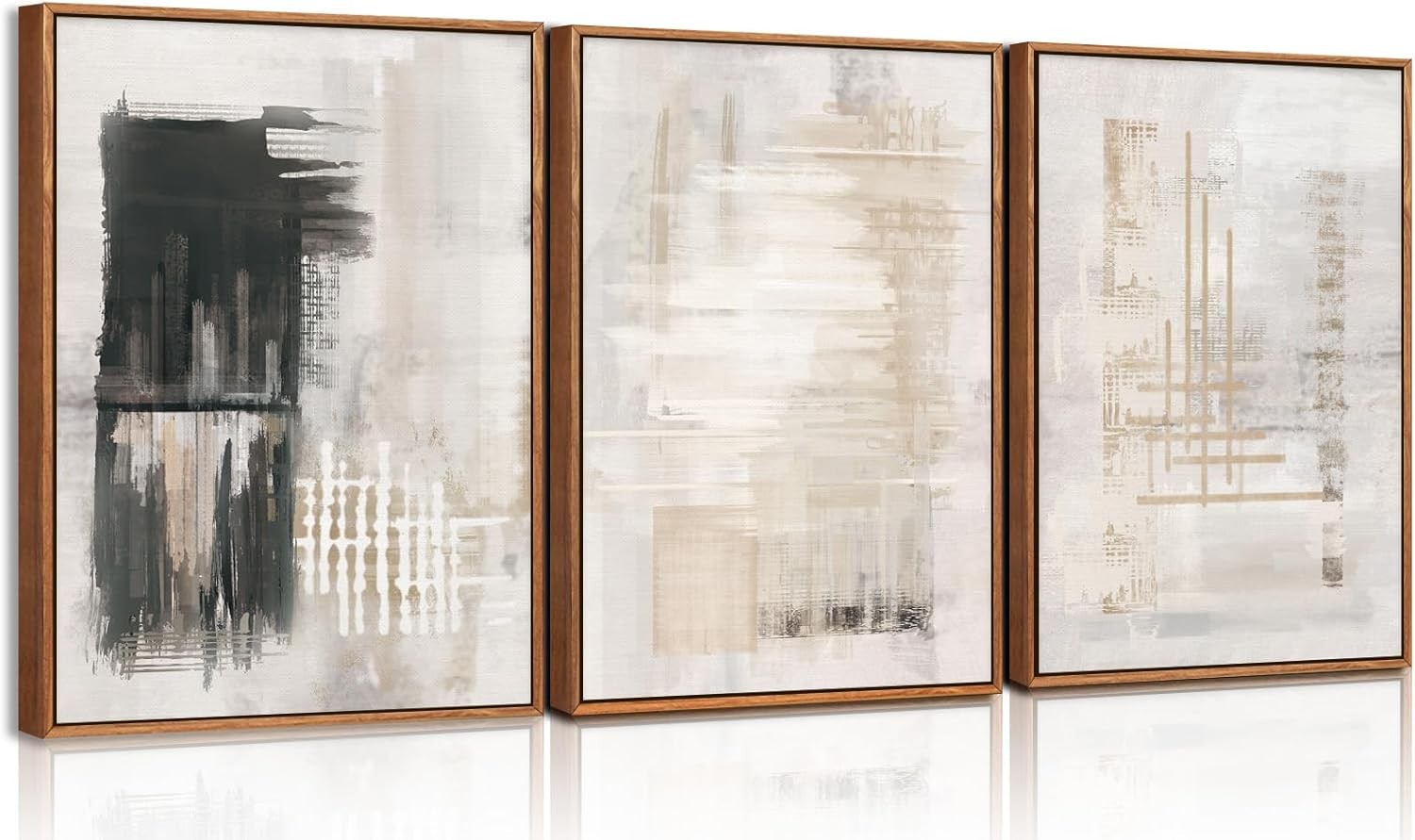 Modern Abstract Canvas Wall Art Set 3 Black White Minimalist Framed Prints