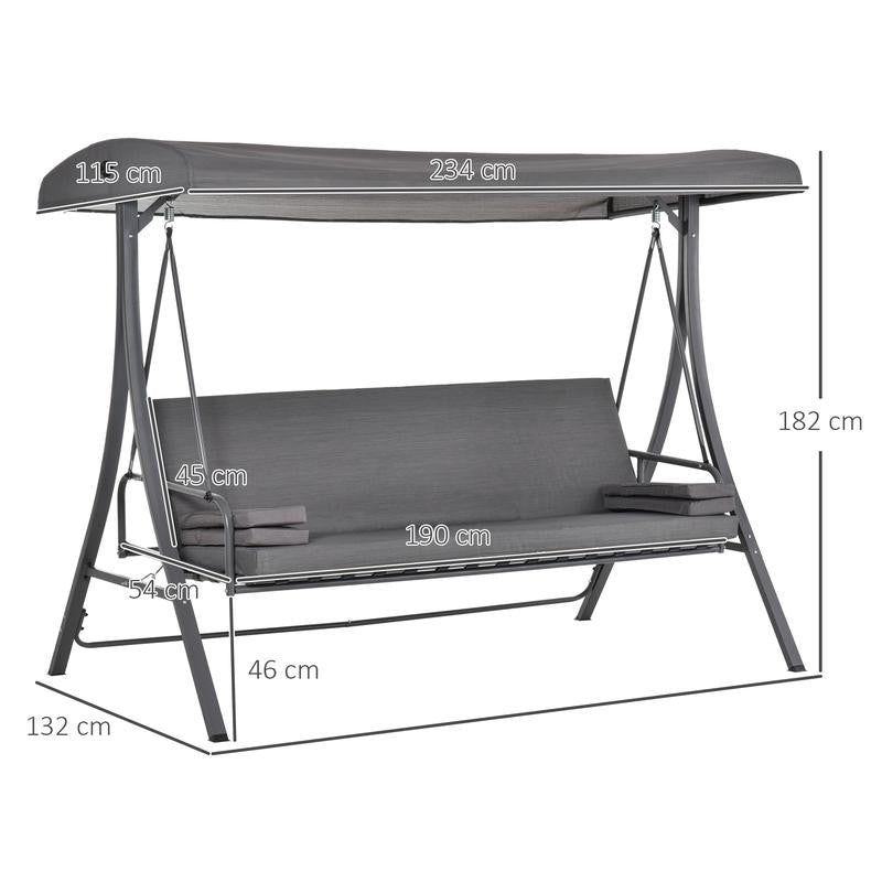3 Seater Garden Swing Hammock Bed with Canopy Cushion Outdoor Lounger