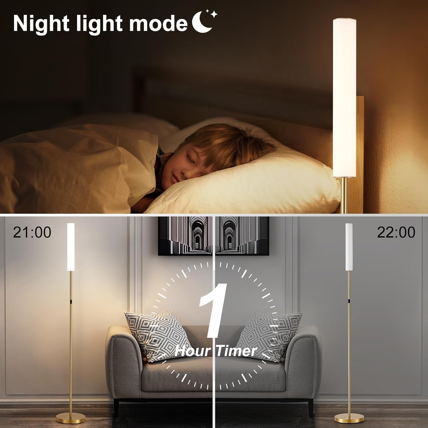 LED Floor Lamp Brass Gold with Remote Touch Control Dimmable 3 Colour Standing