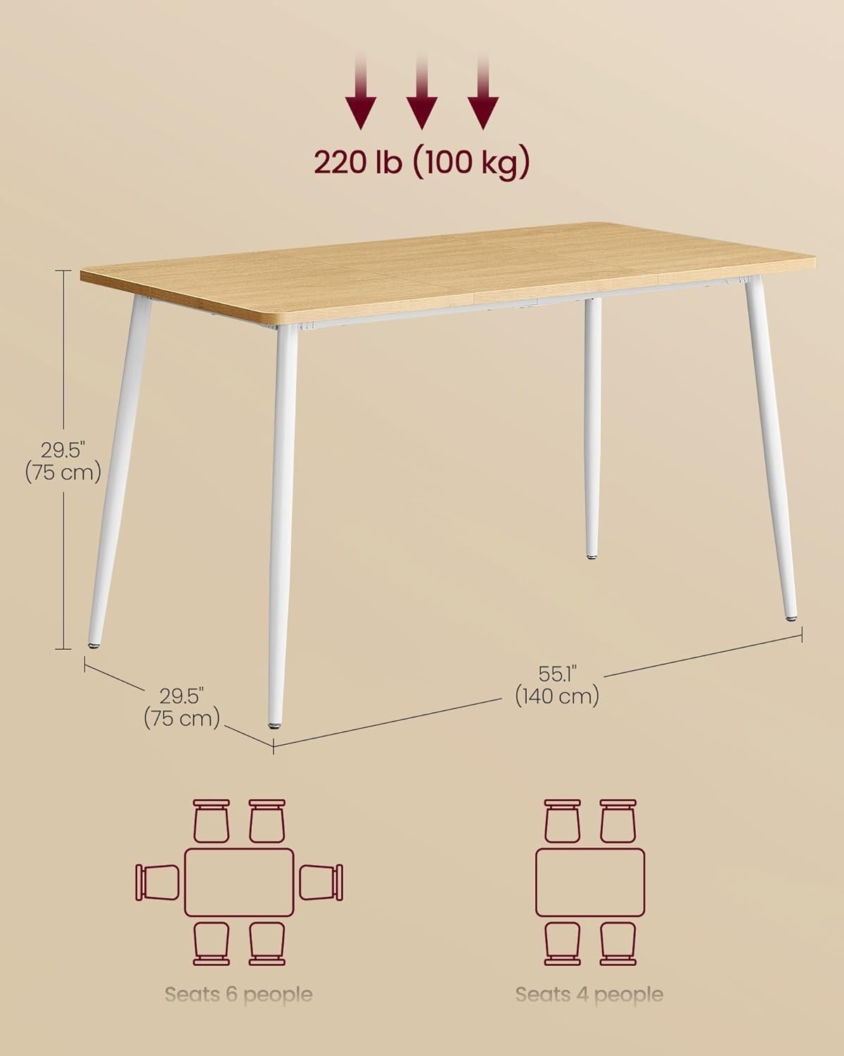 Modern Oak Dining Table 4-6 Seater 140cm Heat-Resistant Quick Assembly