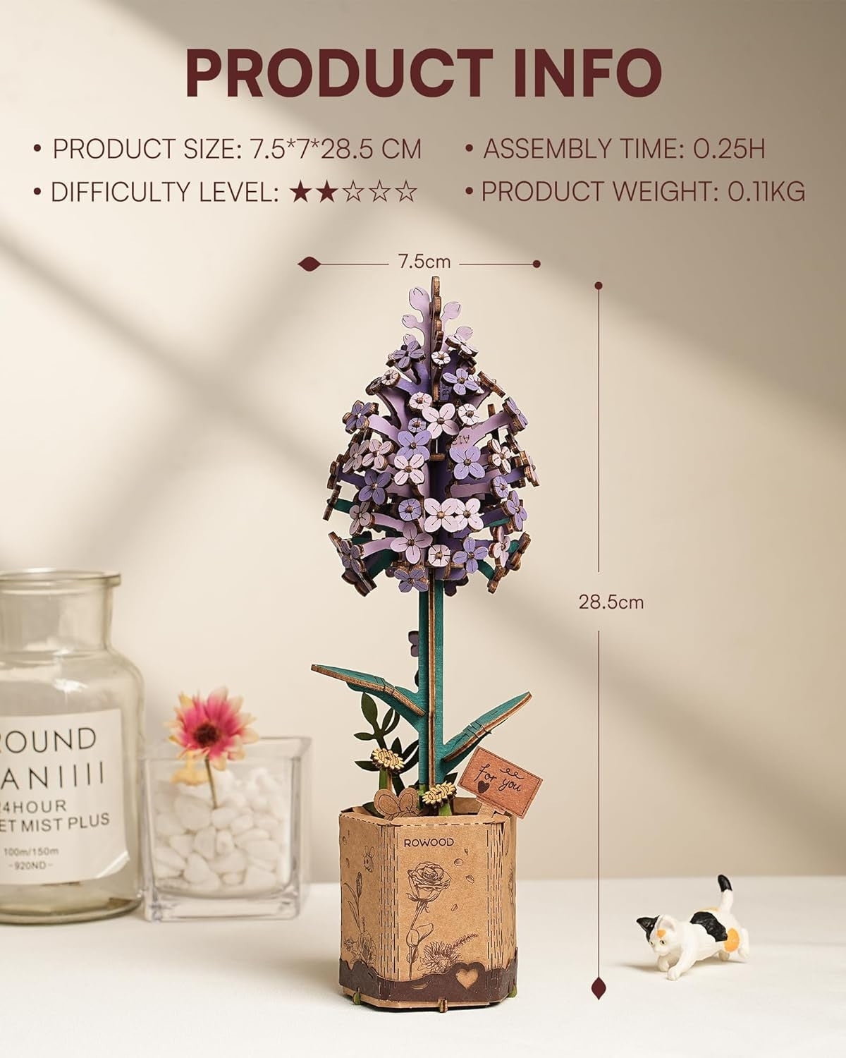 3D Wooden Flower Puzzle Kit DIY - Handmade Floral Decor Craft Gift Set
