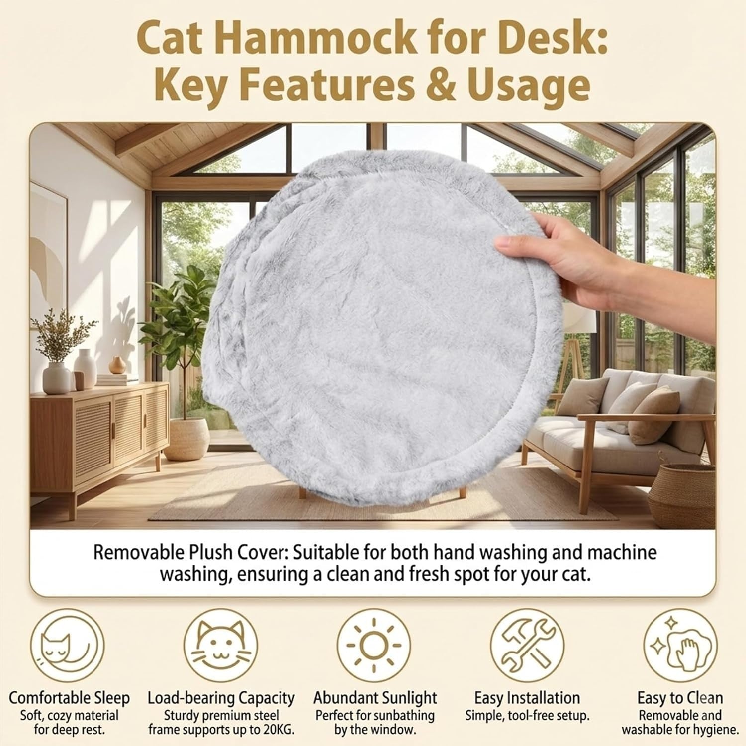 360 Rotating Desk Cat Hammock Clamp On Plush Cat Bed Perch
