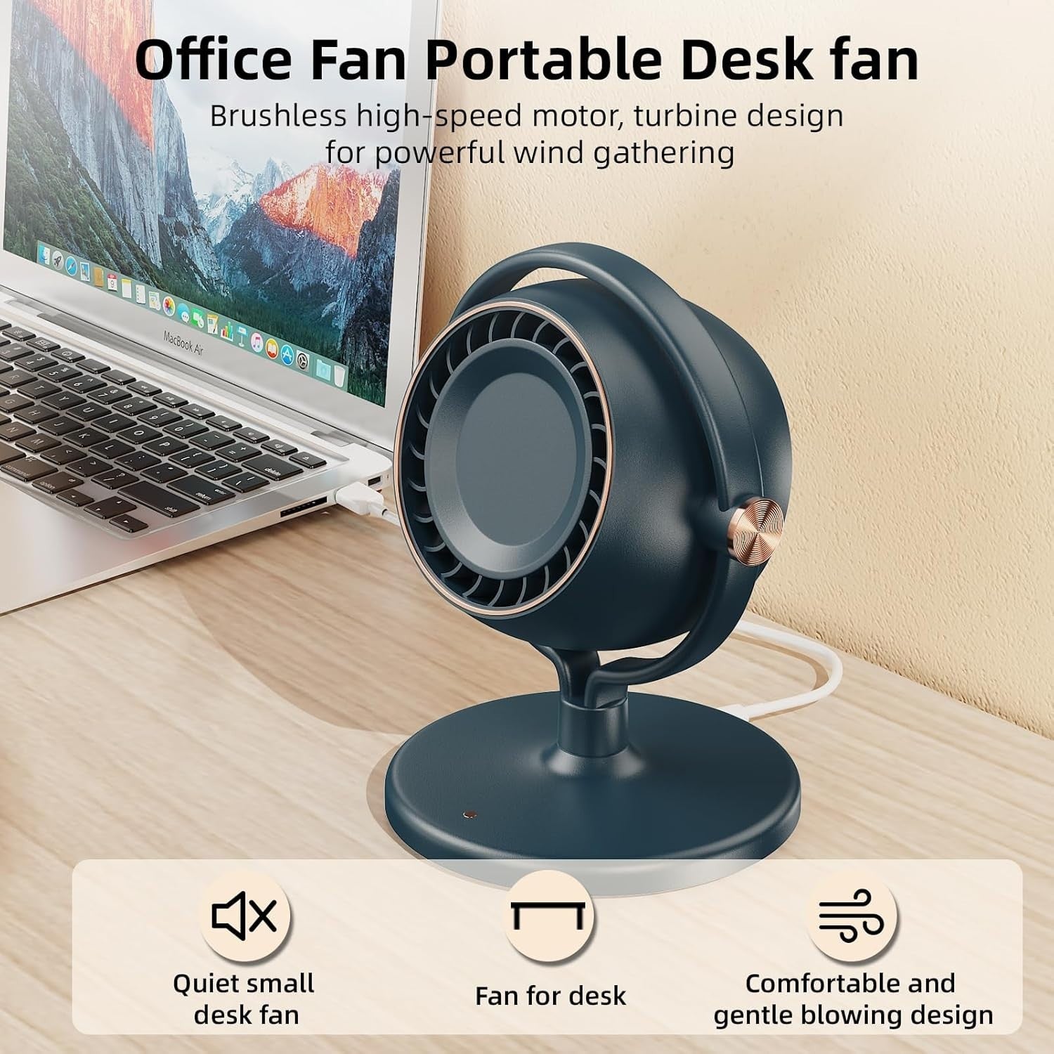 7.5-Inch Rechargeable Desk Fan – Quiet 3-Speed Portable Table Fan for Bedroom