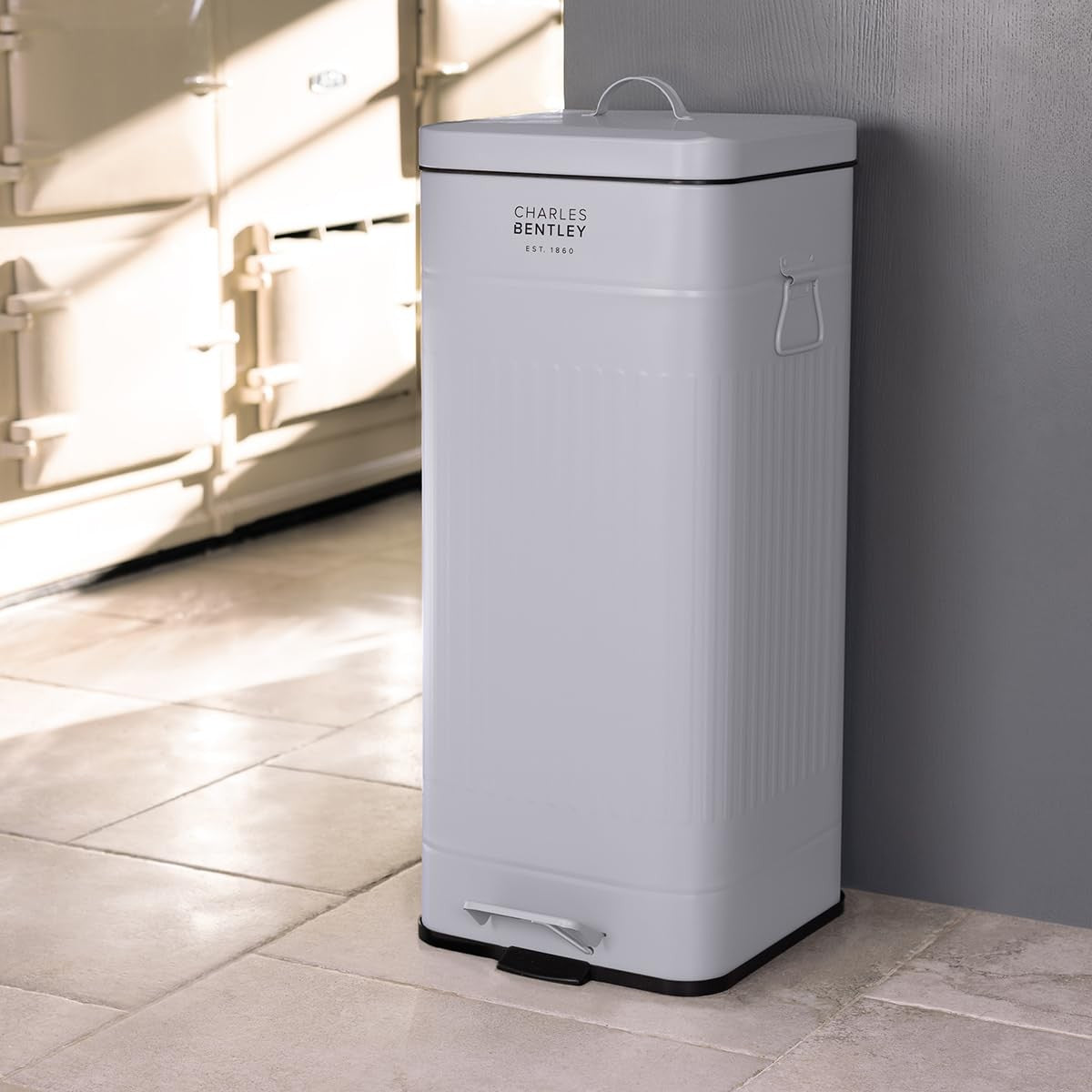 30L Retro Kitchen Pedal Bin Light Grey Steel Inner Bucket